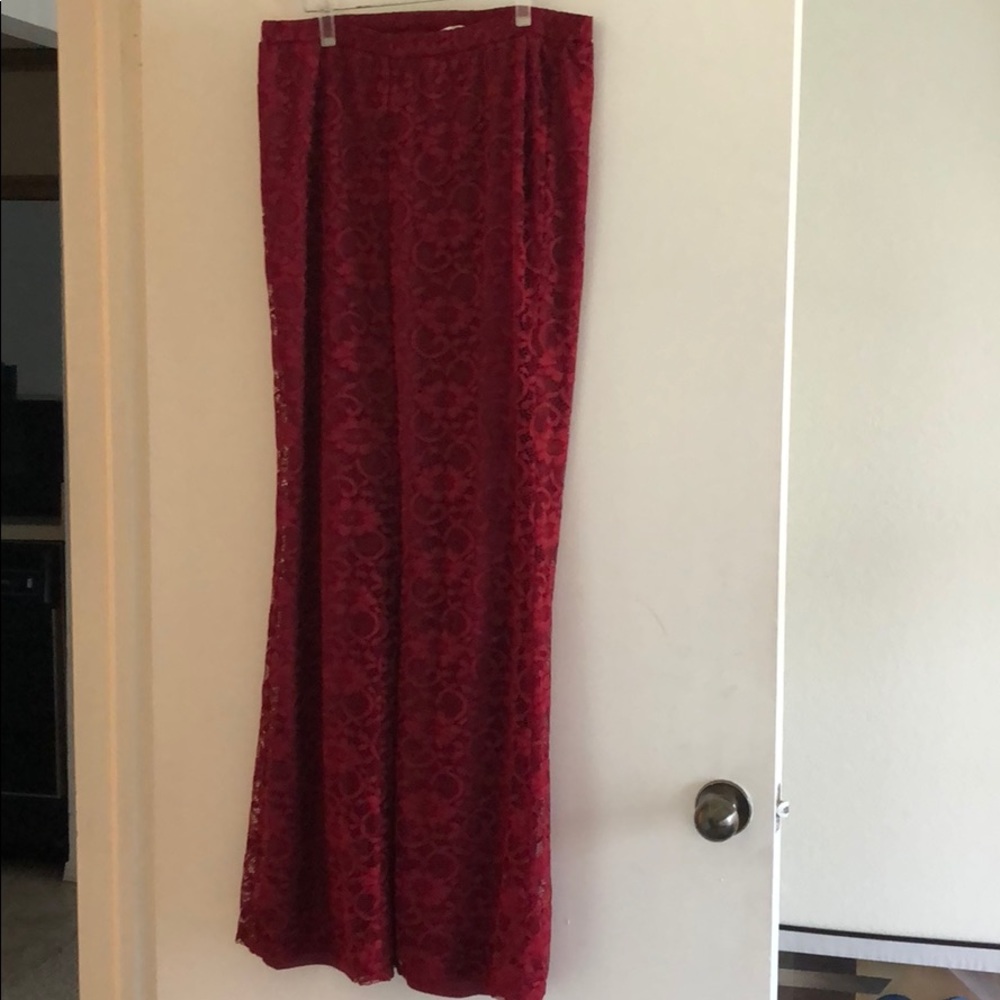 Crimson wide leg lace pants